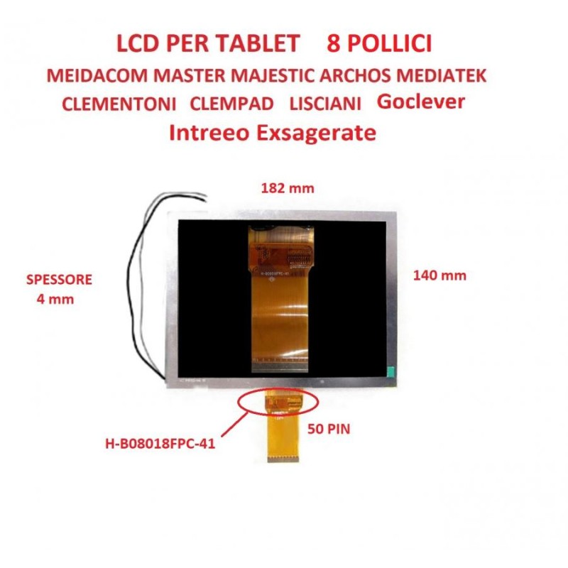 LCD per Tablet 8 POLLICI H-B08018FPC-41 H-B08018FPC-24F, H-B08018FPC-41,  H-B080D-24F, TM080B21BA7, EJ08B2011120210139, ASB080TB