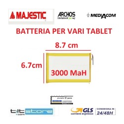 BATTERIA PER TABLET MEDIACOM ARCHOS CLEMENTONI CLEMPAD ALCATEL 3000 mAH MIS.: 8.7*6.7