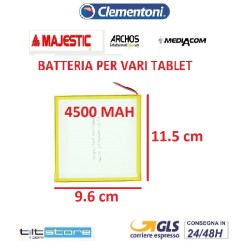 BATTERIA PER TABLET MEDIACOM ARCHOS CLEMENTONI LISCIANI 4500 mAh 11.5*9.6*0.2 cm