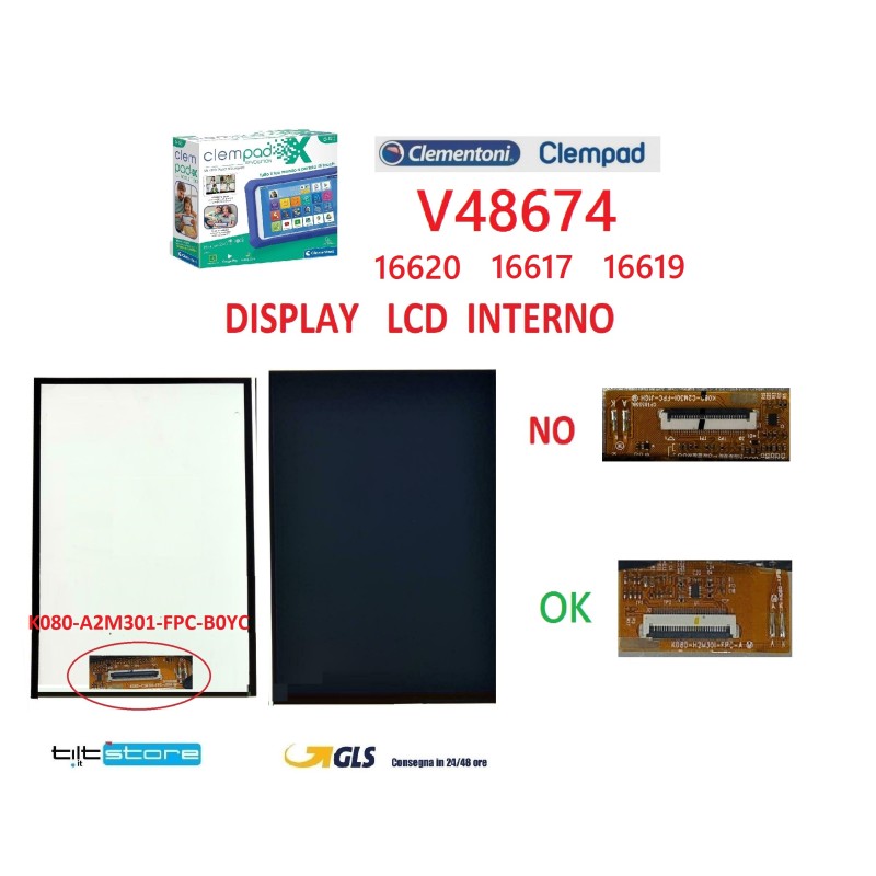 DISPLAY LCD CLEMENTONI CLEMPAD 8 9.0 V48674 SCHERMO INTERNO ORIGINALE