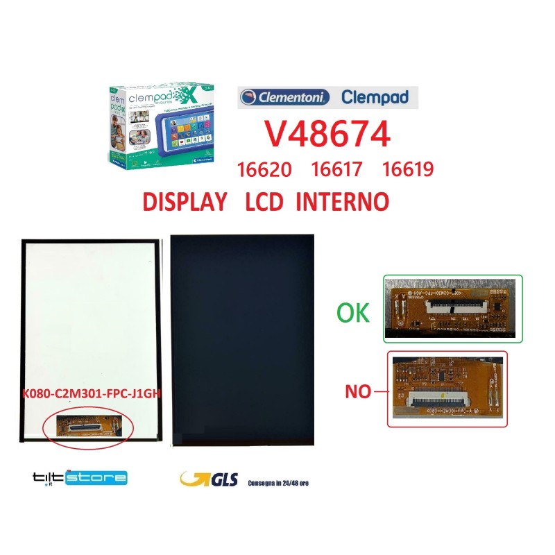 DISPLAY LCD CLEMENTONI CLEMPAD 8 9.0 V48674 SCHERMO INTERNO ORIGINALE RIEGENERATO