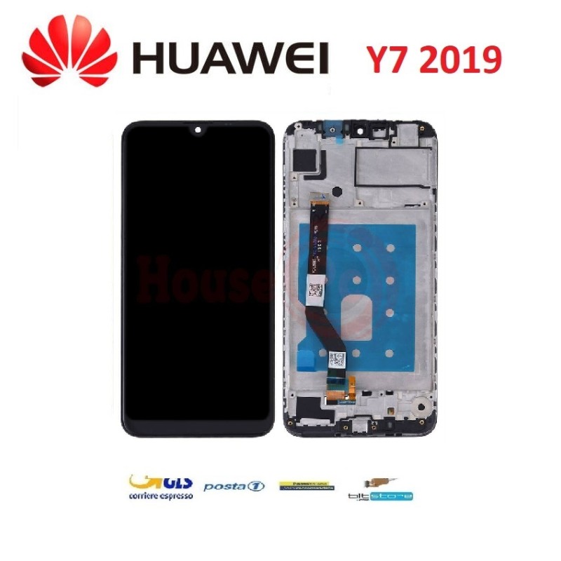 DISPLAY LCD HUAWEI Y7 2019 DUB-LX1 COPLETO DI FRAME TOUCH VETRO SCHERMO NERO