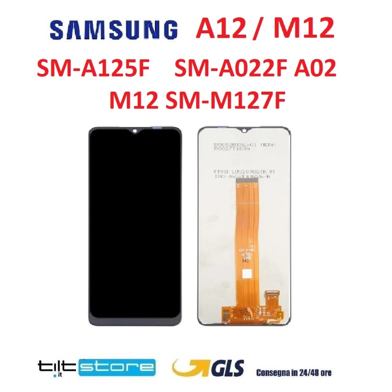 DISPLAY LCD SAMSUNG A12 SM A125 / M12 A022/ M124  NO FRAME ORIGINALE SERVICE PACK SCHERMO NERO