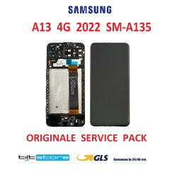 DISPLAY LCD SAMSUNG A13 4G 2022 SM A135 ORIGINALE SERVICE PACK CON FRAME SCHERMO NERO