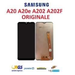 DISPLAY LCD SAMSUNG A20 a202 A20e NO FRAME ORIGINALE SERVICE PACK SCHERMO VETRO NERO