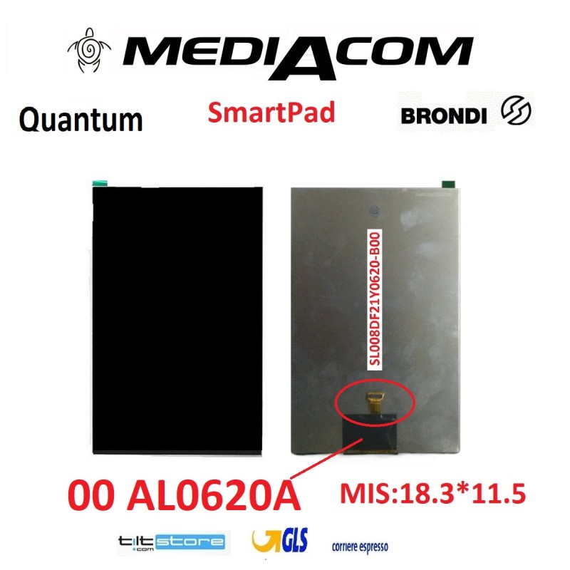 LCD per Tablet Mediacom SmartPad iPro 810 M-IPRO810B IPRO800B  Qilive SL008DF21Y0620-B00 AL0620A