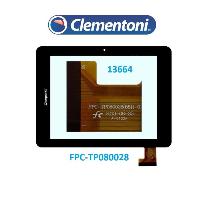 VETRO TOUCH SCREEN CLEMENTONI CLEMPAD XL 13664 ver 2013 FPC-TP080028(881)-01 8 Pollici Nero