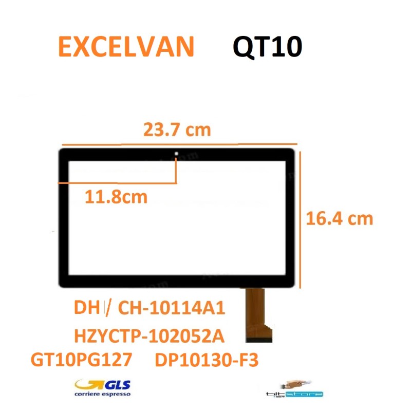 VETRO TOUCH SCREEN EXCELVAN QT10 CAMERA CENTRALE SCHERMO NERO