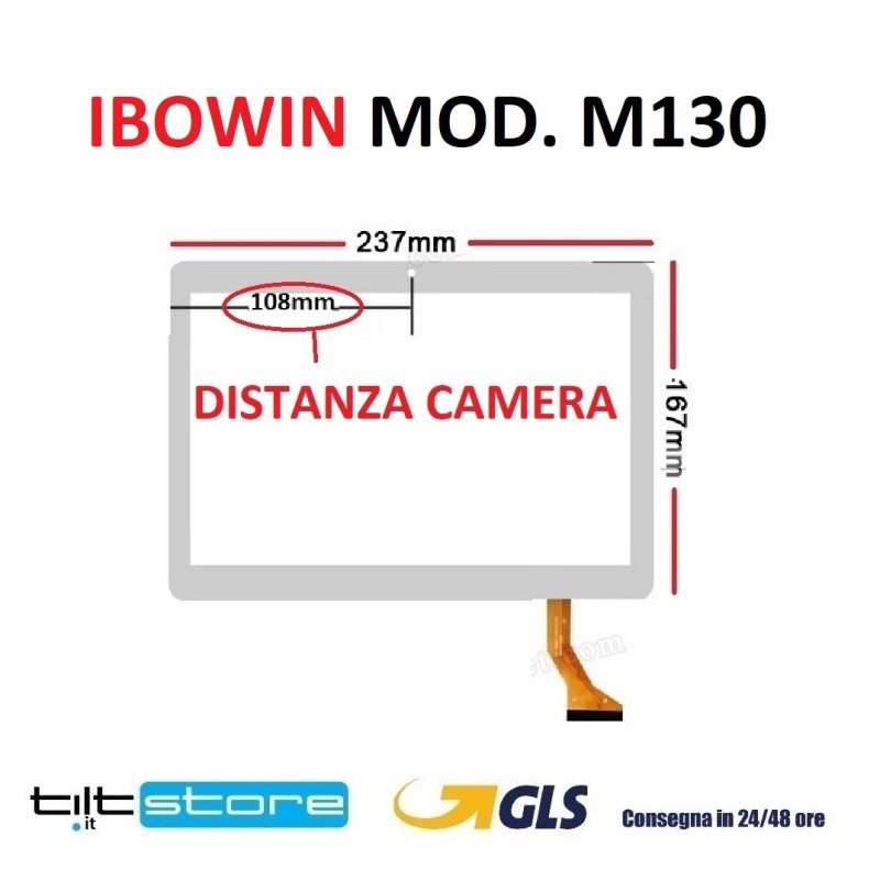 VETRO TOUCH SCREEN IBOWIN MOD M130 FORO CAMERA LATERALE SCHERMO BIANCO