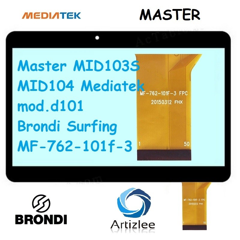 VETRO TOUCH SCREEN Master MID103S MID104 Mediatek d101 Brondi MF-762-101f-3 FPC Artizlee Fx-205-v1 Nero