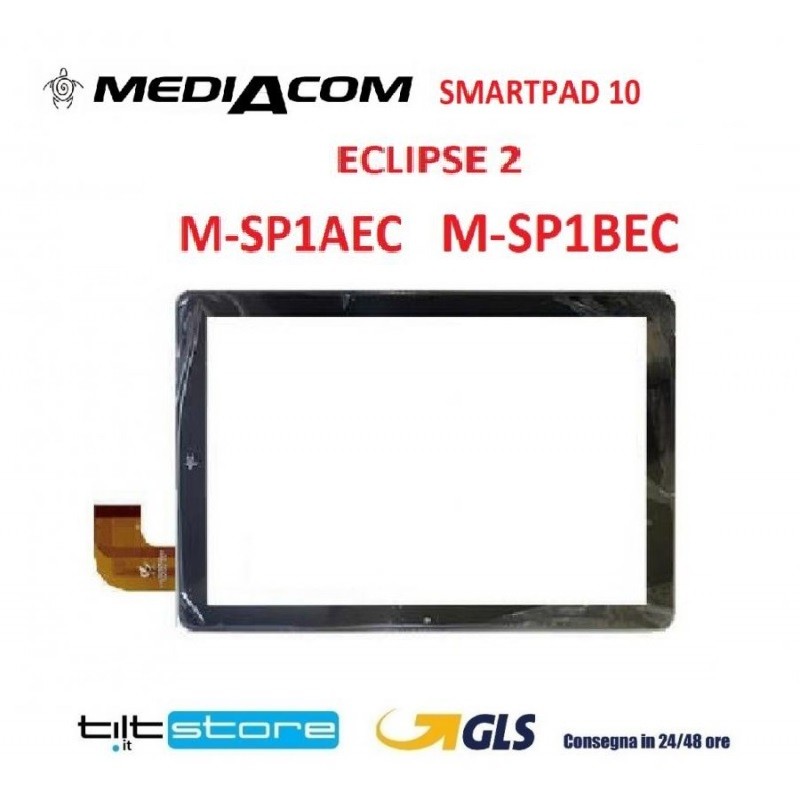 VETRO TOUCH SCREEN MEDIACOM SMARTPAD IYO 10 ECLIPSE 2 M-SP1AEC M-SP1BEC SCHERMO NERO