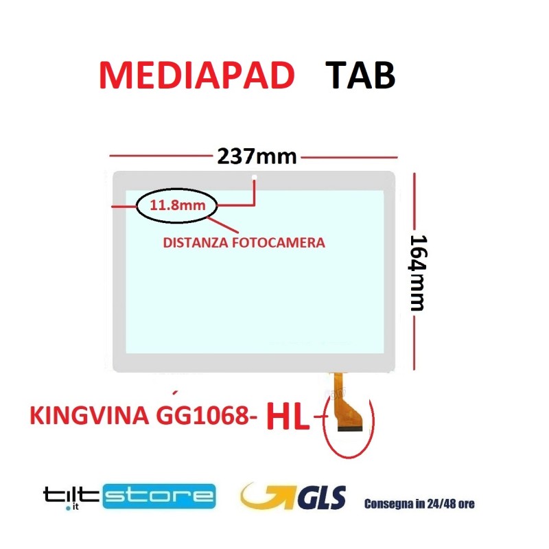 VETRO TOUCH SCREEN MEDIAPAD FLAT KINGVINA GG1068-HL SCHERMO BIANCO