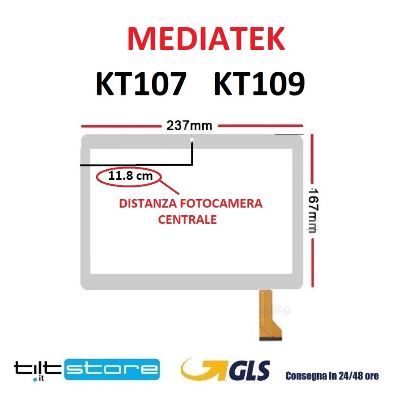 VETRO TOUCH SCREEN MEDIATEK KT107 KT109 FLAT CH-10114A5 SCHERMO BIANCO FORO CENTRALE