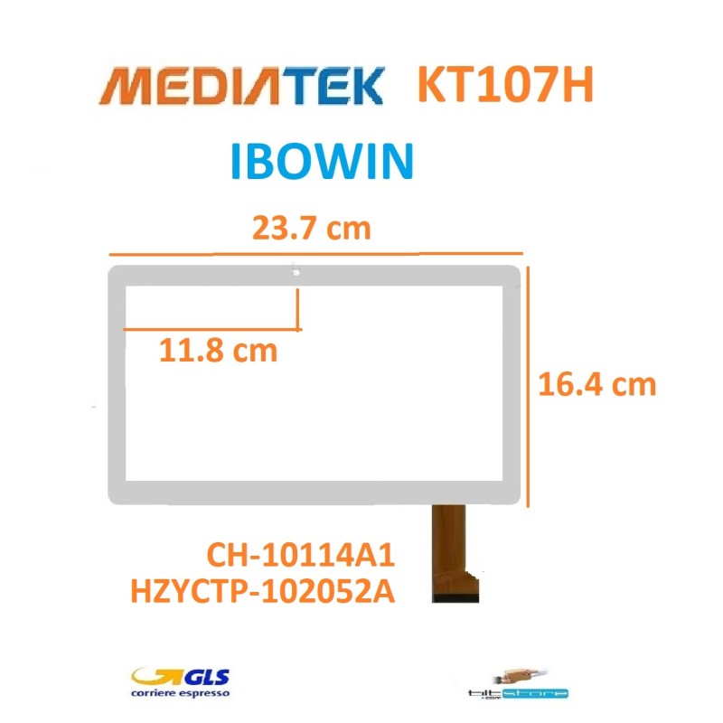 VETRO TOUCH SCREEN MEDIATEK KT107H FLAT CEO-1001-JTY SCHERMO BIANCO