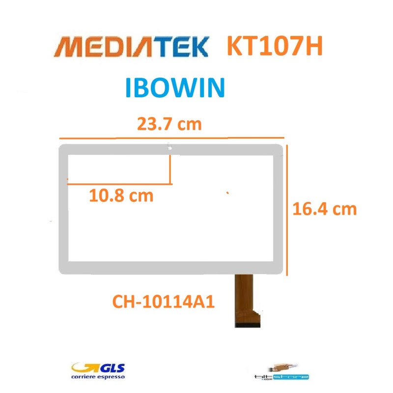 VETRO TOUCH SCREEN MEDIATEK KT107H FLAT CH-10114A1 IBOWIN XLD1021-V1 SCHERMO BIANCO