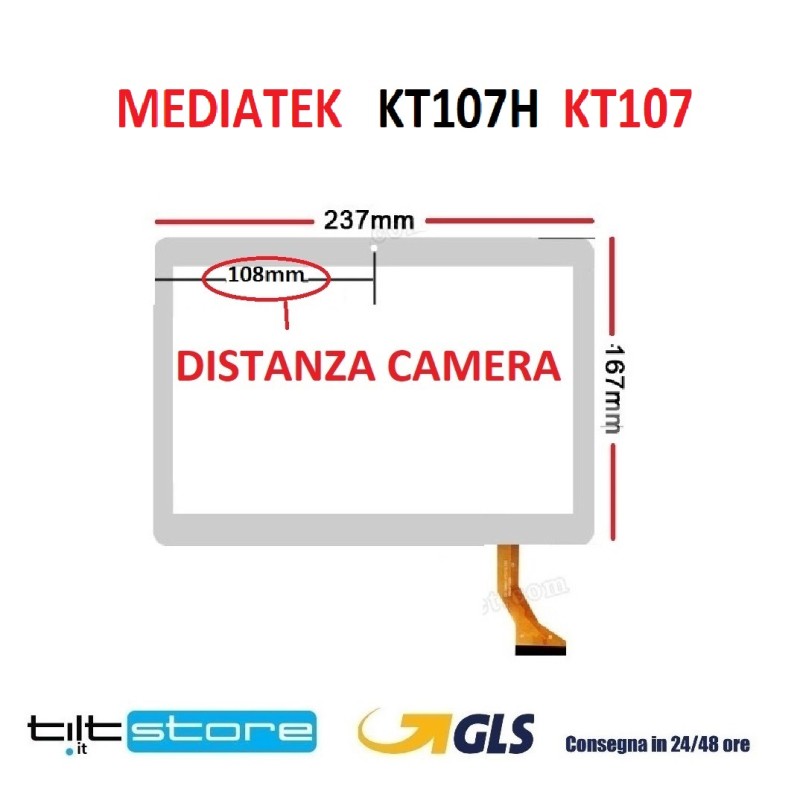 VETRO TOUCH SCREEN MEDIATEK KT107H KT107 SCHERMO FORO CAMERA LATERALE BIANCO