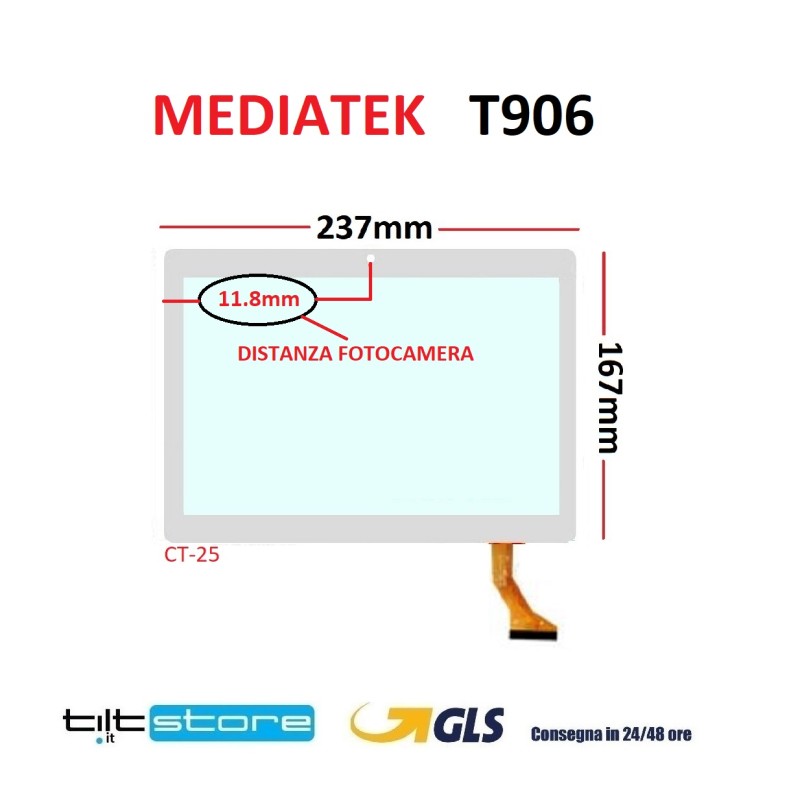VETRO TOUCH SCREEN MEDIATEK T906 FLAT ZY-1001 SCHERMO BIANCO & NERO