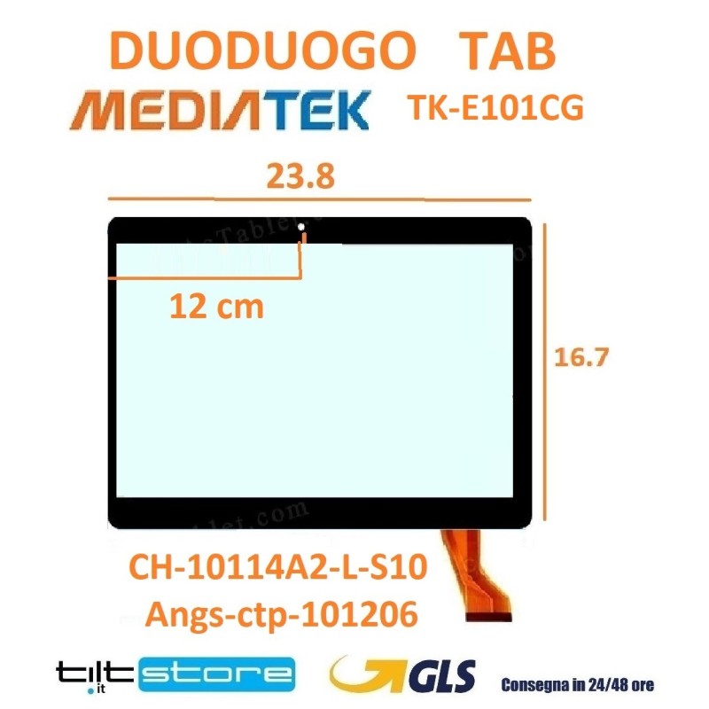 VETRO TOUCH SCREEN MEDIATEK TK-E101CG FLAT Angs-ctp-101206 CAMERA CENTRALE SCHERMO NERO