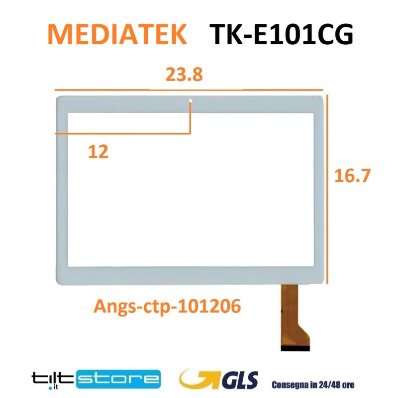 VETRO TOUCH SCREEN MEDIATEK TK-E101GC FLAT Angs-ctp-101206 CAMERA CENTRALE SCHERMO BIANCO