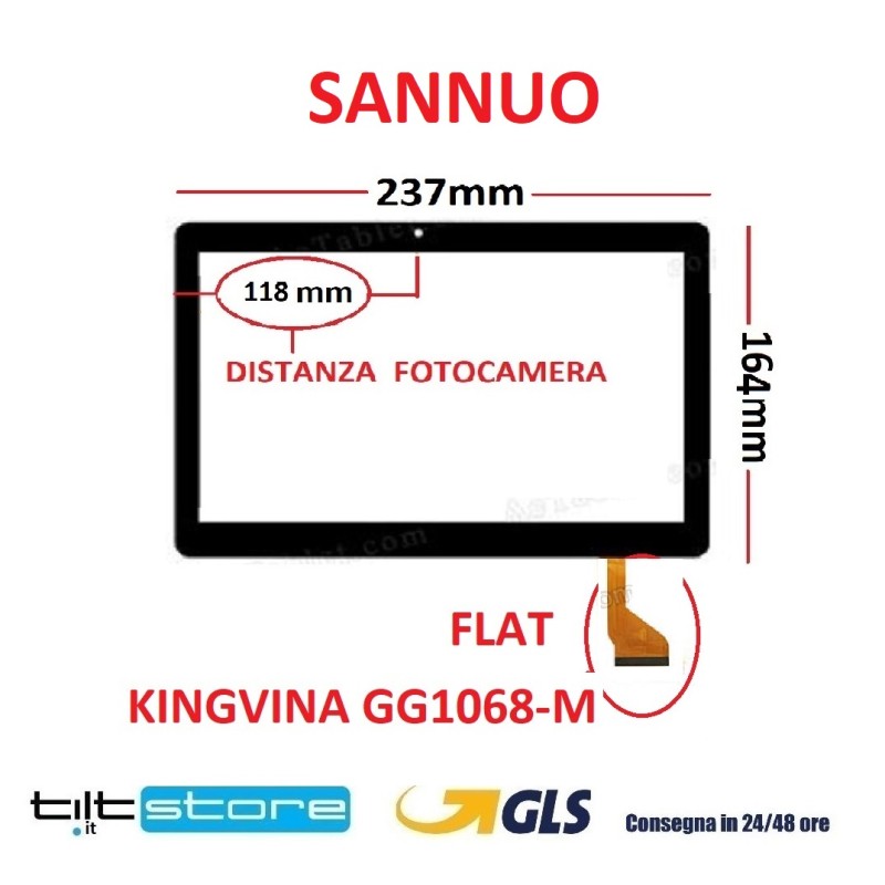 VETRO TOUCH SCREEN SANNUO FLAT KINGVINA GG1068-M SCHERMO NERO