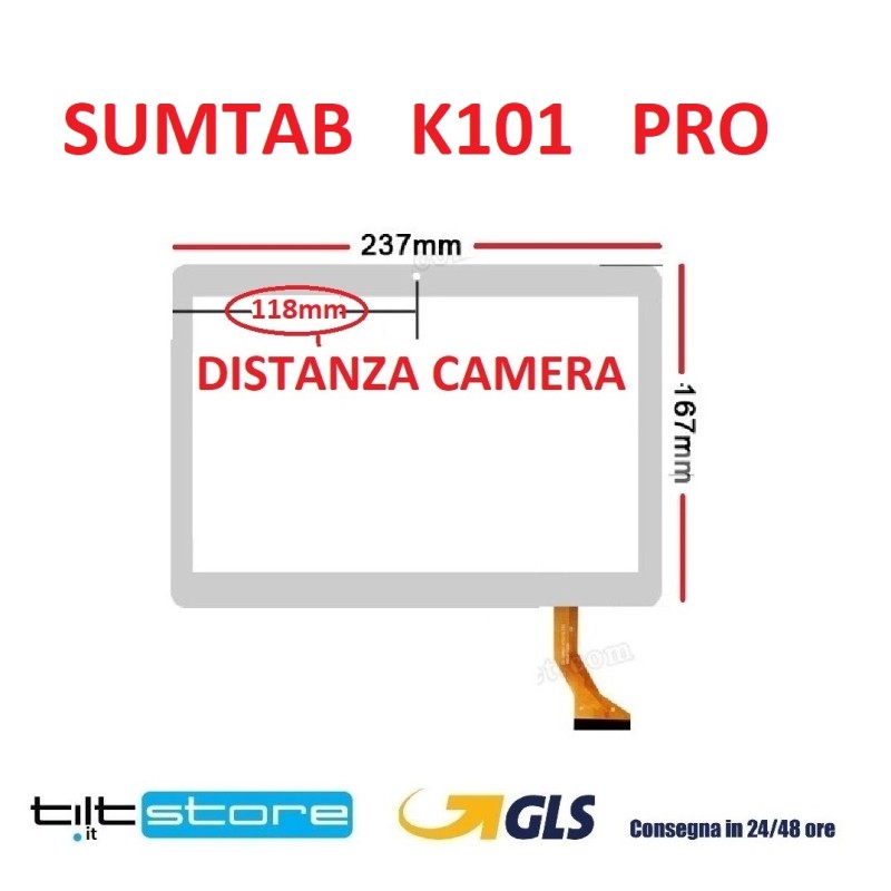 VETRO TOUCH SCREEN SUMTAB K101 PRO FLAT kingwing-PG-1026-FPC SCHERMO BIANCO