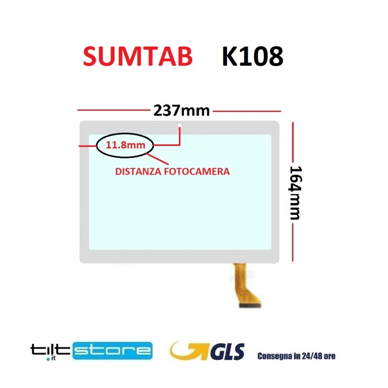 VETRO TOUCH SCREEN SUMTAB K108 FLAT KINGVINA GG1068-M SCHERMO BIANCO