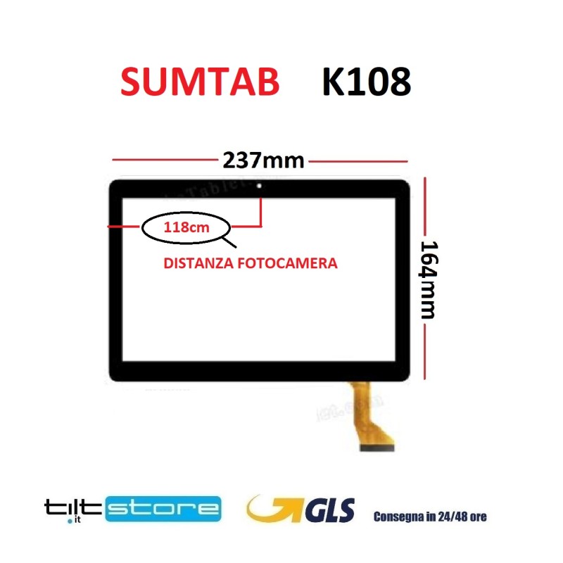 VETRO TOUCH SCREEN SUMTAB K108 FLAT KINGVINA GG1068-M SCHERMO NERO