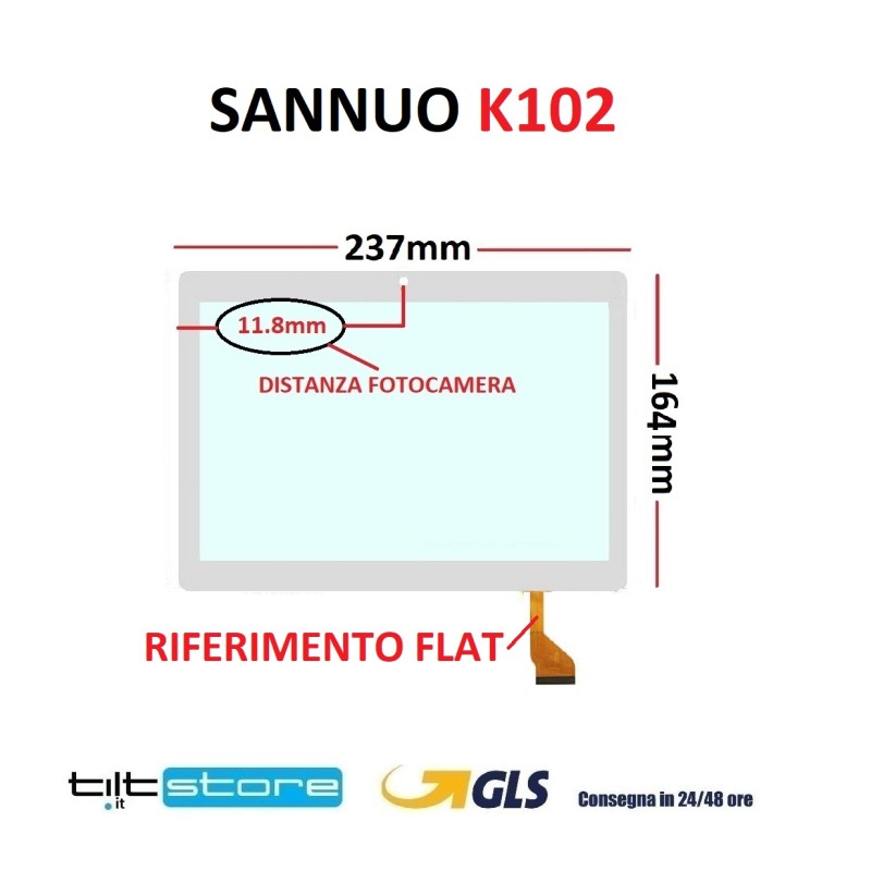 VETRO TOUCH SCREEN TABLET SANNUO K102 SCHERMO BIANCO