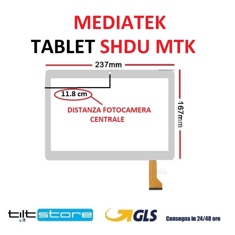 VETRO TOUCH SCREEN TABLET SHDU MTK FLAT GT10PG233 SCHERMO BIANCO FORO CENTRALE