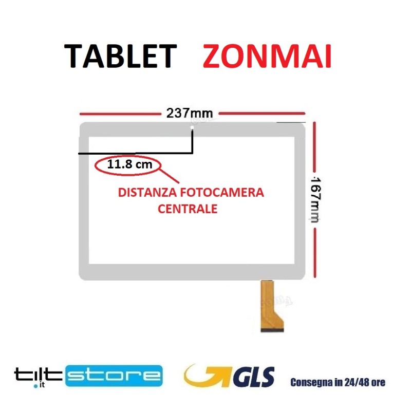 VETRO TOUCH SCREEN TABLET ZONMAI SCHERMO BIANCO