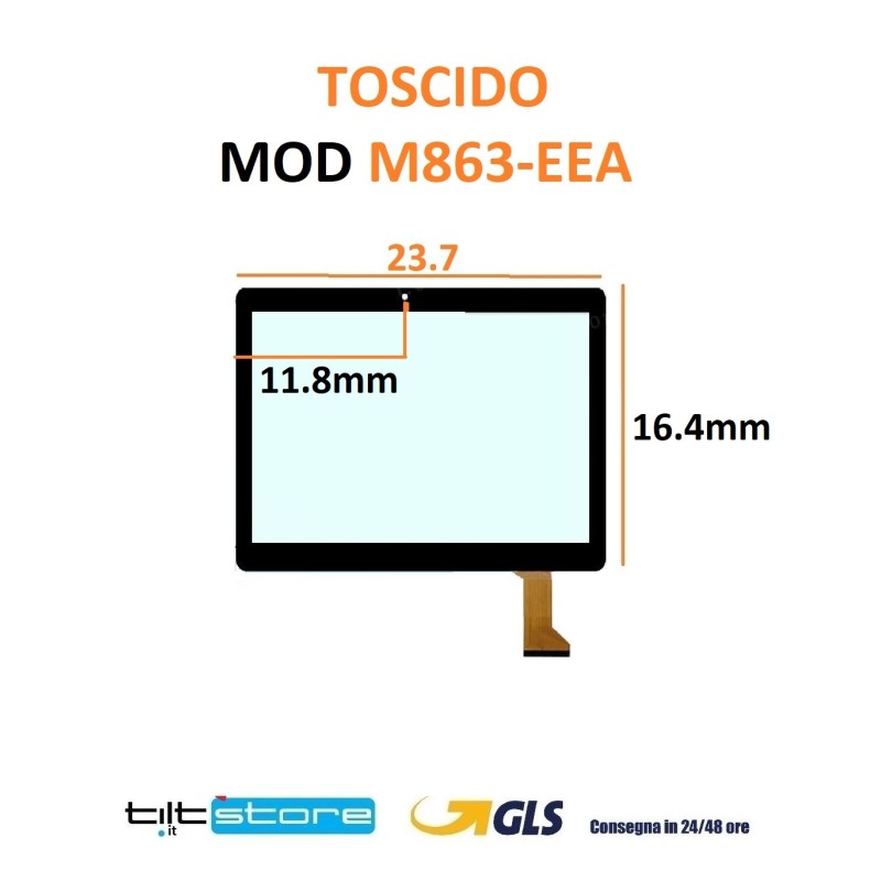 VETRO TOUCH SCREEN TOSCIDO MOD M863-EEA FLAT GT10PG127 V2.0 SCHERMO NERO