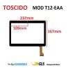 VETRO TOUCH SCREEN TOSCIDO MOD T12-EEA FLAT HZYCTP-102699A SCHERMO NERO CON BIADESIVO