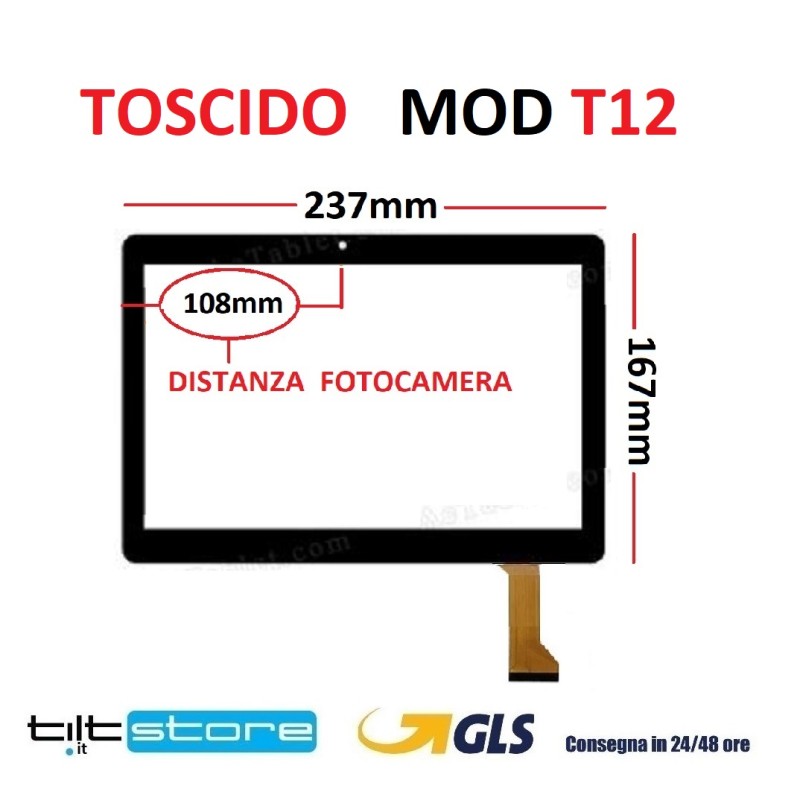 VETRO TOUCH SCREEN TOSCIDO T12 SCHERMO NERO