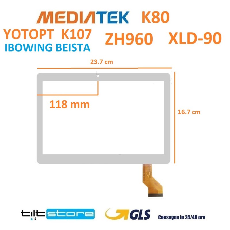 VETRO TOUCH SCREEN YUNTAB K107 IBOWING BEISTA HN-1040-FPC-V1 SCHERMO BIANCO e/o NERO