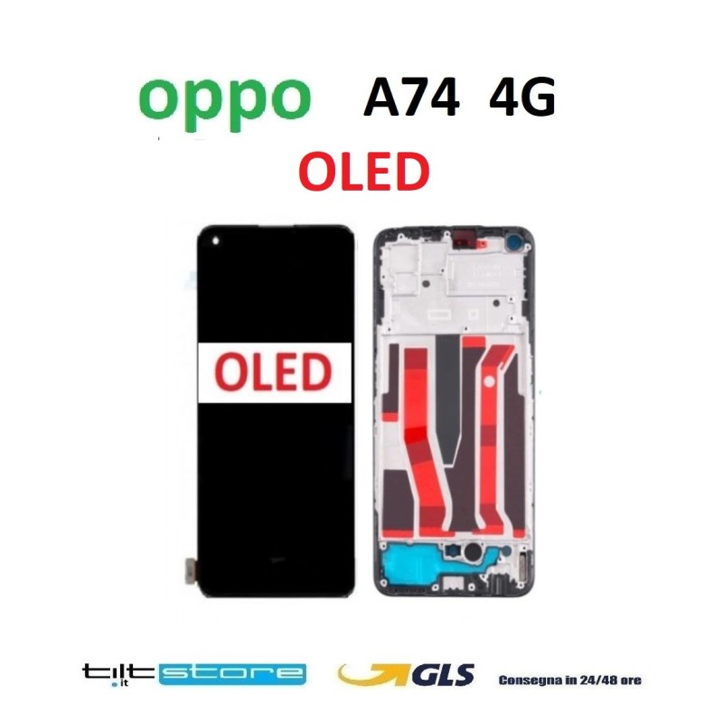 DISPLAY LCD OPPO A74 4G CPH2219 CPH2211 OLED CON FRAME TOUCH SCREEN VETRO SCHERMO NERO