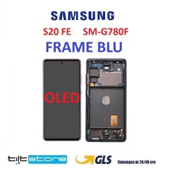 DISPLAY LCD SAMSUNG S20 FE SM G781 G780 SCHERMO VETRO PARI ORIGINALE OLED CON FRAME BLUE