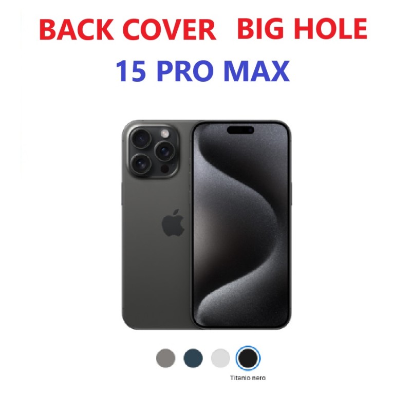 VETRO POSTERIORE IPHONE 15 PRO MAX TITANIO NERO CON GANCI PLACCA DI METALLO VETRINI FOTOCAMERA NFC